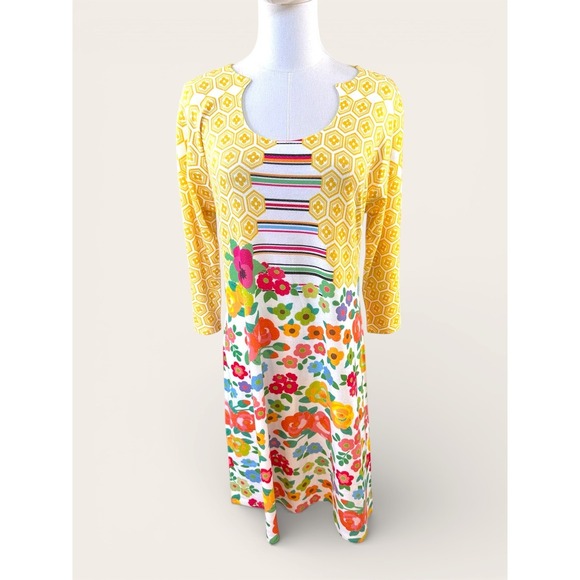 Atelier5 by Gözde Yilmaz Dresses & Skirts - Atelier5 NWT Gözde Yilmaz Yellow Geometric Floral Striped Midi Dress Size L